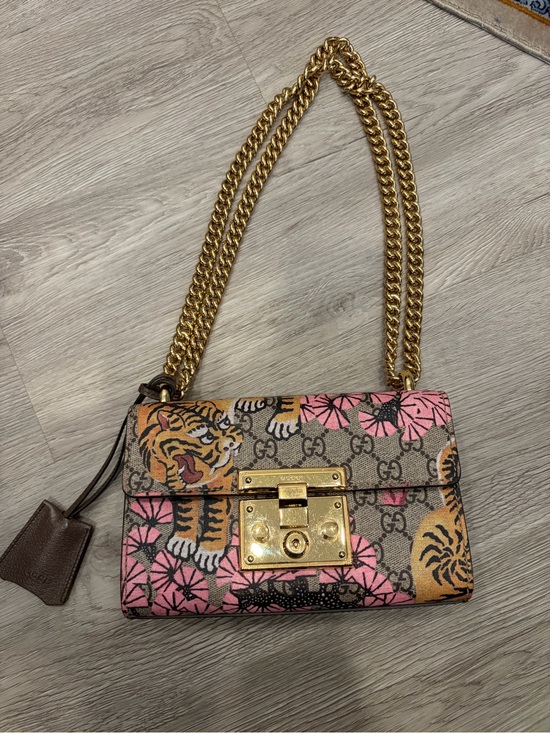 Gucci Handbags - Gucci Brown GG Canvas Shoulder Bag with Pink & Tan Tiger Print